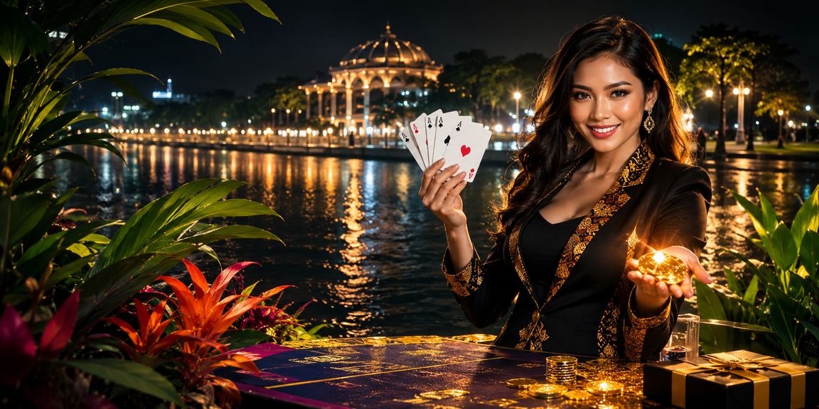 Permainan kad Teen Patti dengan motif batik Malaysia dalam suasana kasino